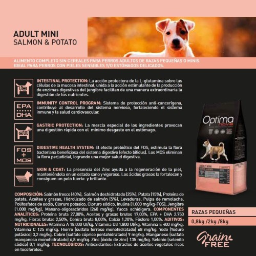 Optima Nova Adult Mini Salmón y Patata 800g Alimento
