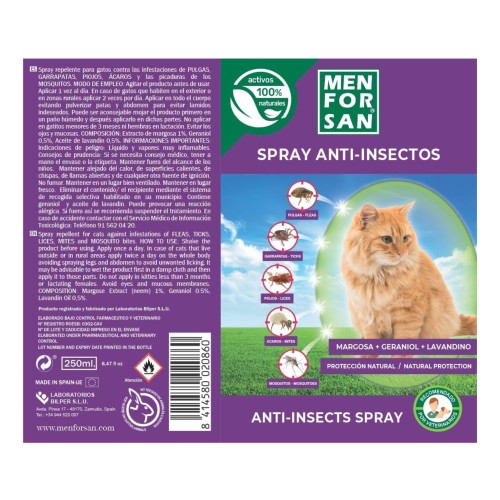 Spray Repelente de Insectos Menforsan 250 Ml para Gatos