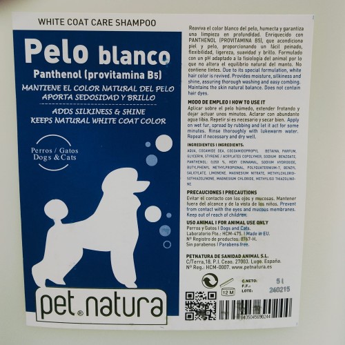 White Hair Shampoo 5 Liters - Hydration and Shine for Pets